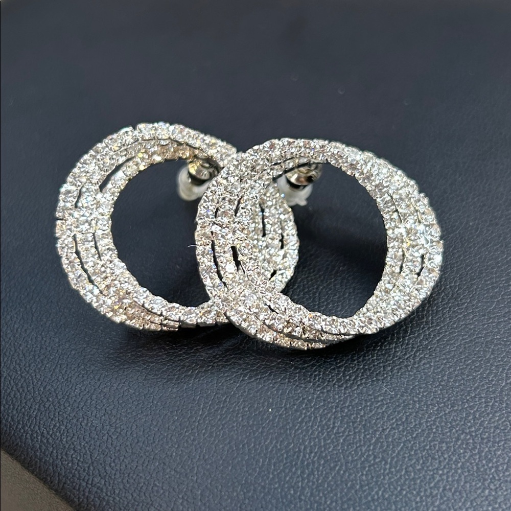 Gorgeous Sparkling Silver Rhinestone Circle Earrings